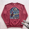 Silent Night, Starry Night Cat Sweatshirt - Crimson