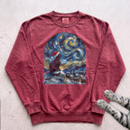Silent Night, Starry Night Cat Sweatshirt - Crimson