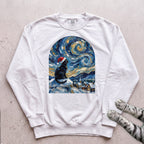 Silent Night, Starry Night Cat Sweatshirt - White