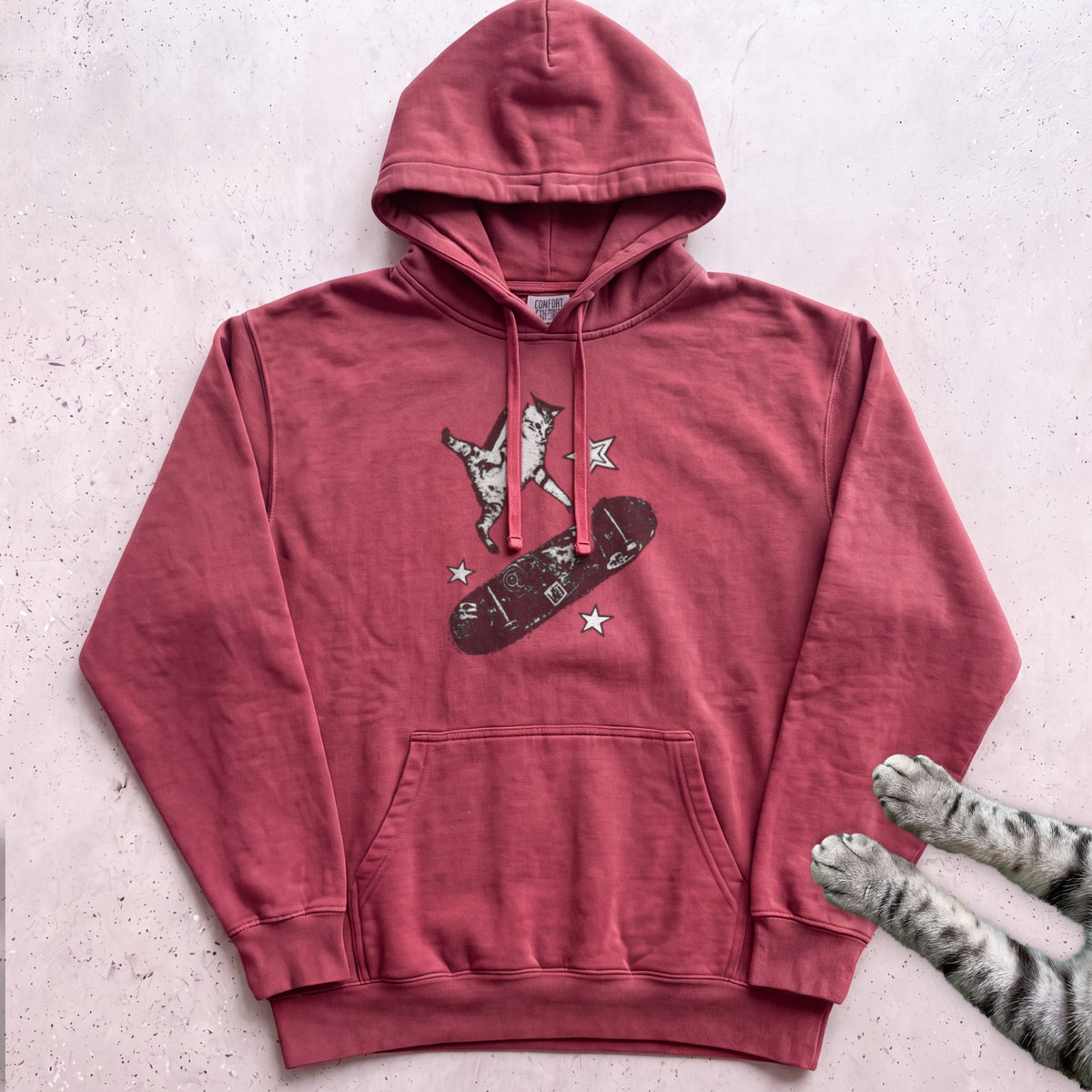 Skateboarding Cat Hoodie - Crimson