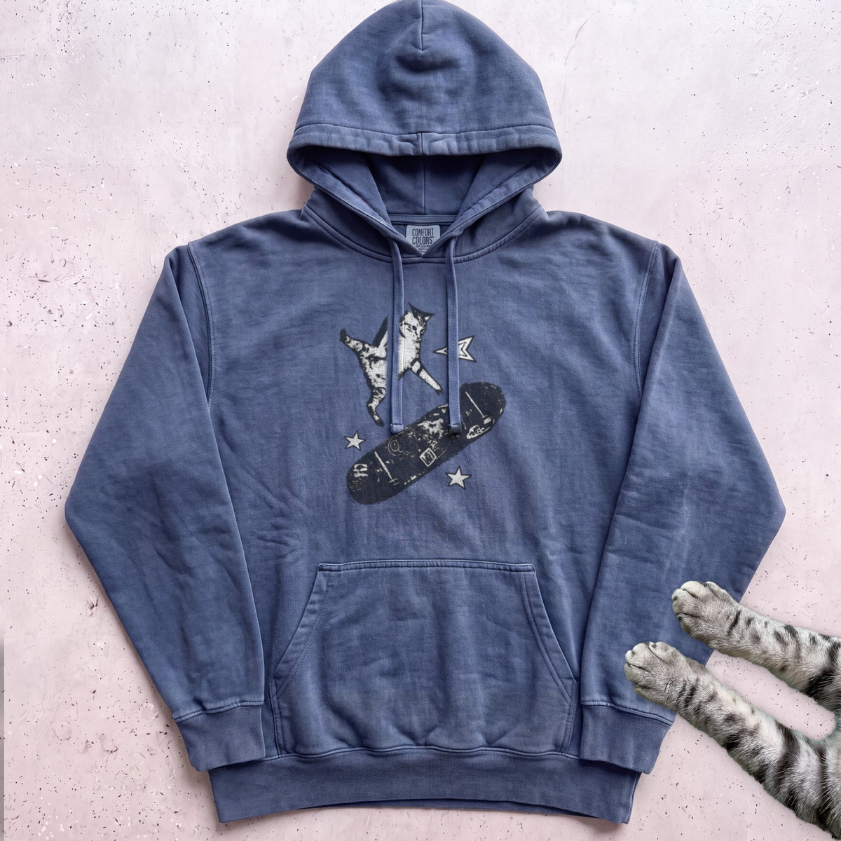 Skateboarding Cat Hoodie - Denim