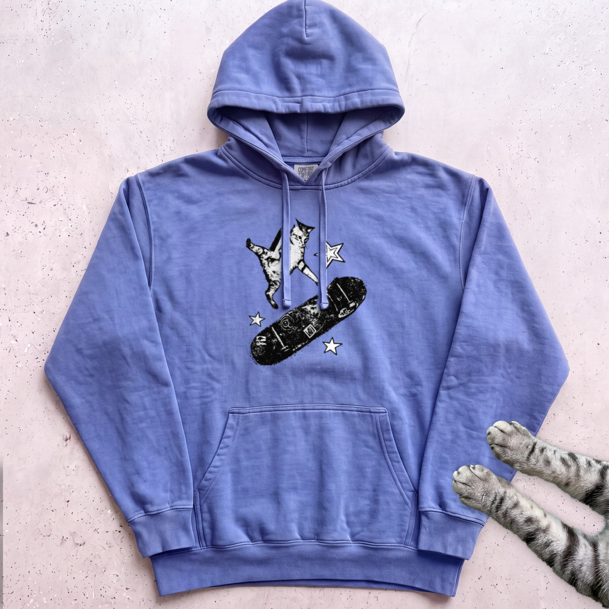 Skateboarding Cat Hoodie - Flo Blue