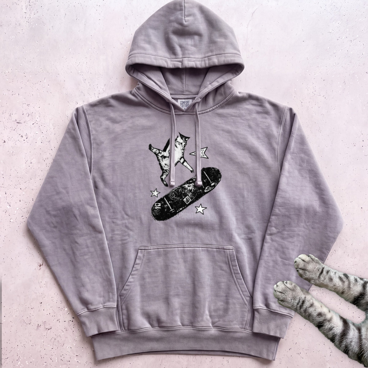 Skateboarding Cat Hoodie - Grey