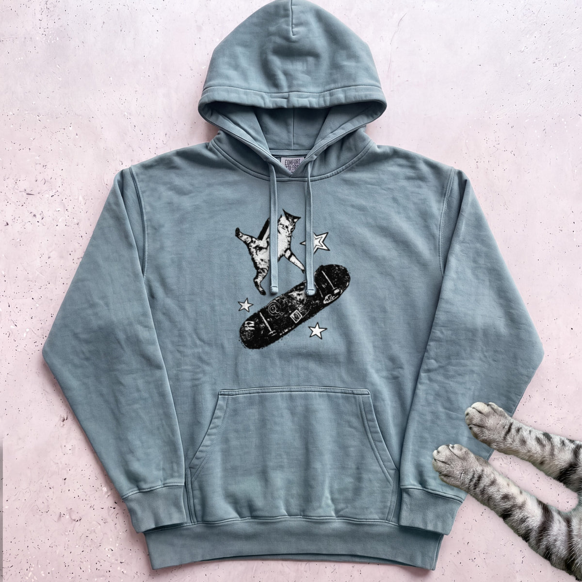 Skateboarding Cat Hoodie - Seafoam
