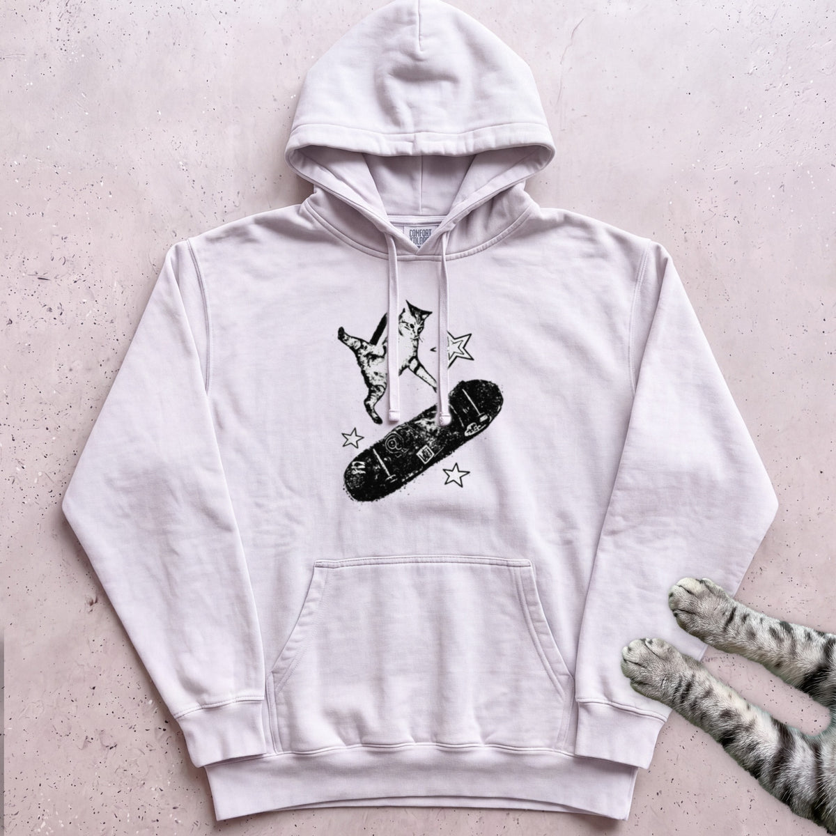Skateboarding Cat Hoodie - White