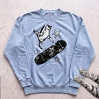 Skateboarding Cat Sweatshirt - Chambray
