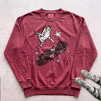 Skateboarding Cat Sweatshirt - Crimson