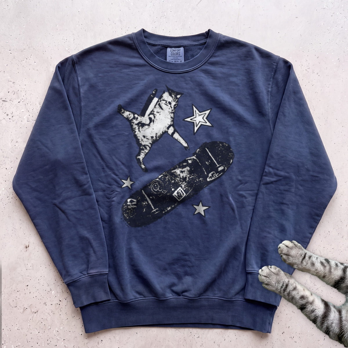 Skateboarding Cat Sweatshirt - True Navy