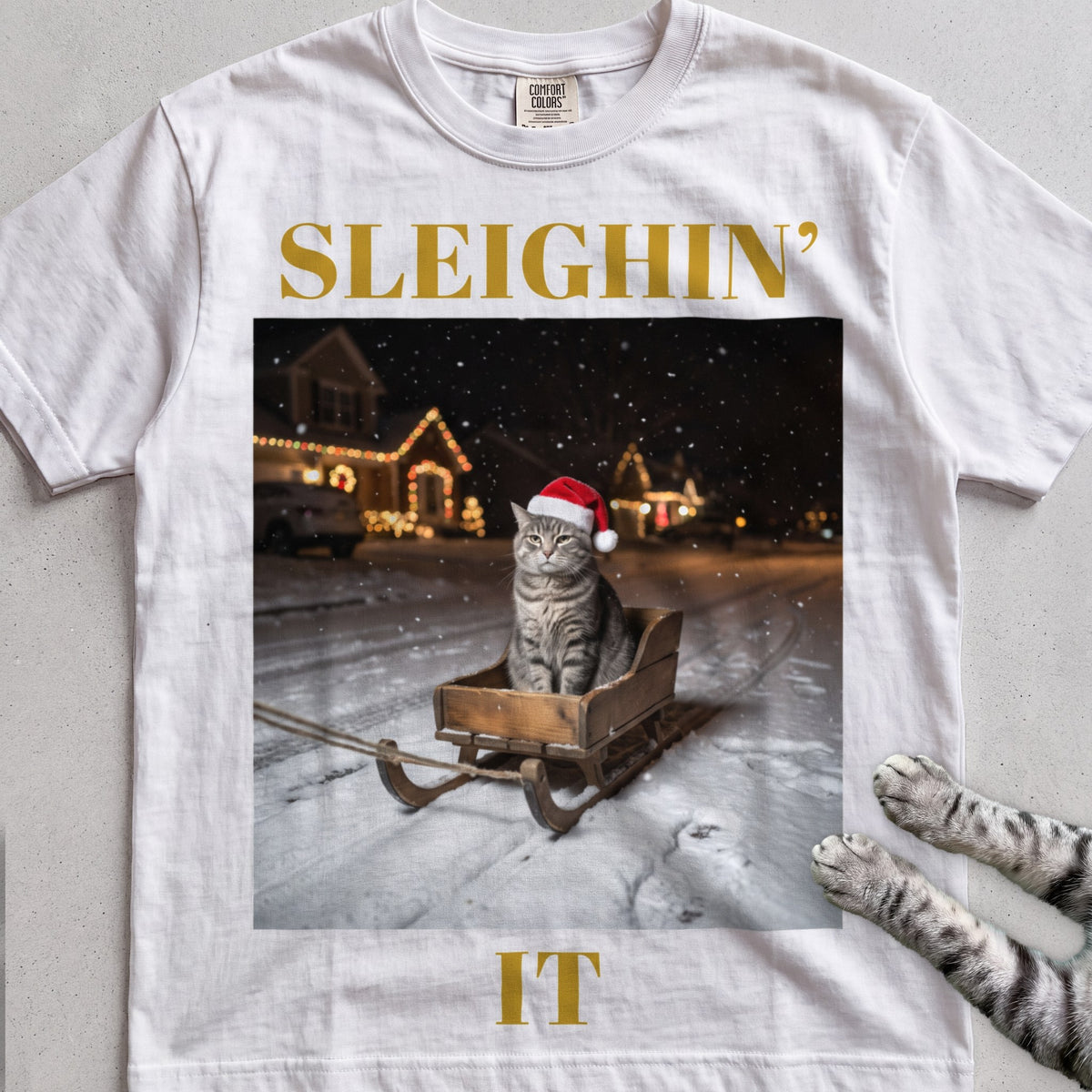 Sleighin' It Cat T-Shirt - White