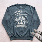 Space Cat on Mushrooms Sweatshirt - Blue Spruce
