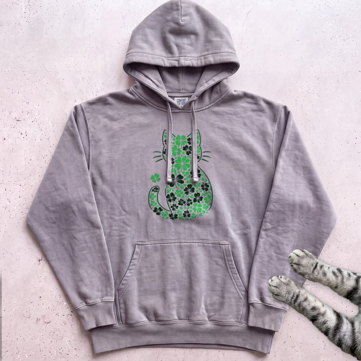 St. Patrick's Day Shamrock Cat Hoodie - Grey