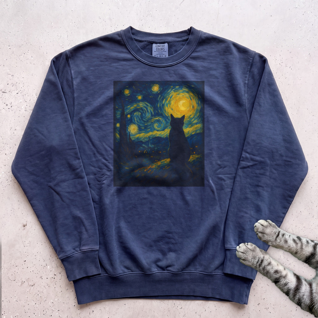 Starry Night Cat Sweatshirt - True Navy