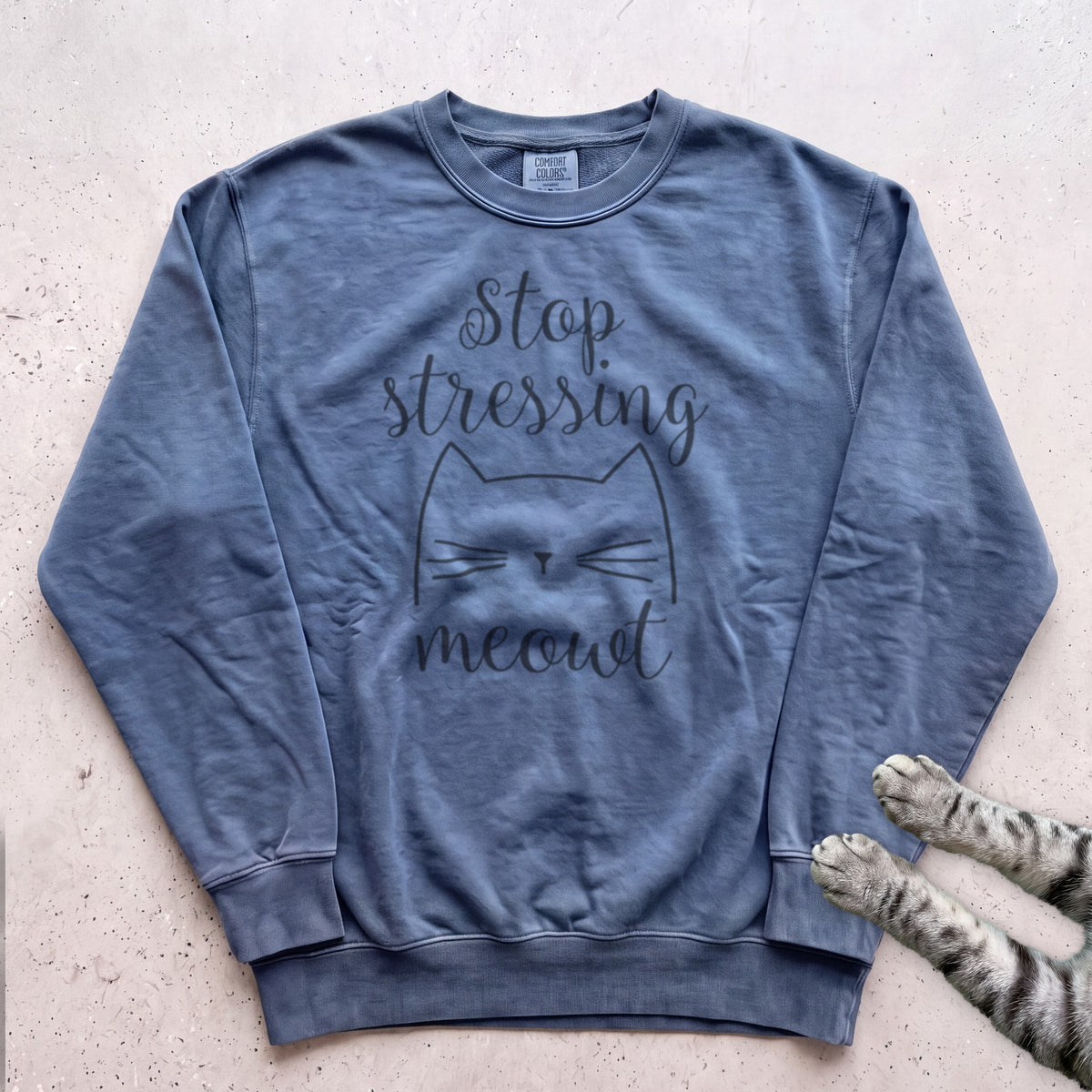 Stop Stressing Meowt Cat Sweatshirt - Blue Jean
