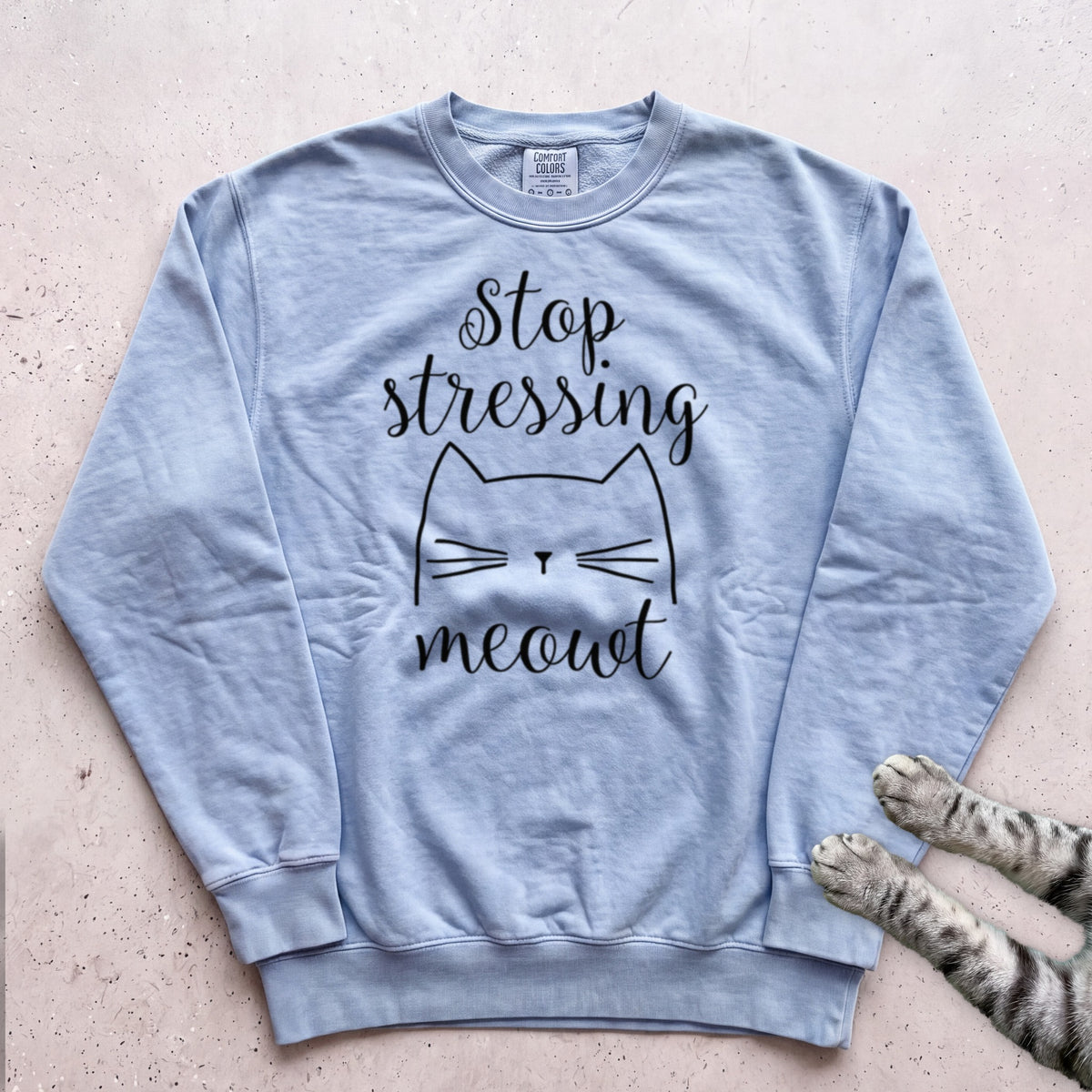 Stop Stressing Meowt Cat Sweatshirt - Chambray