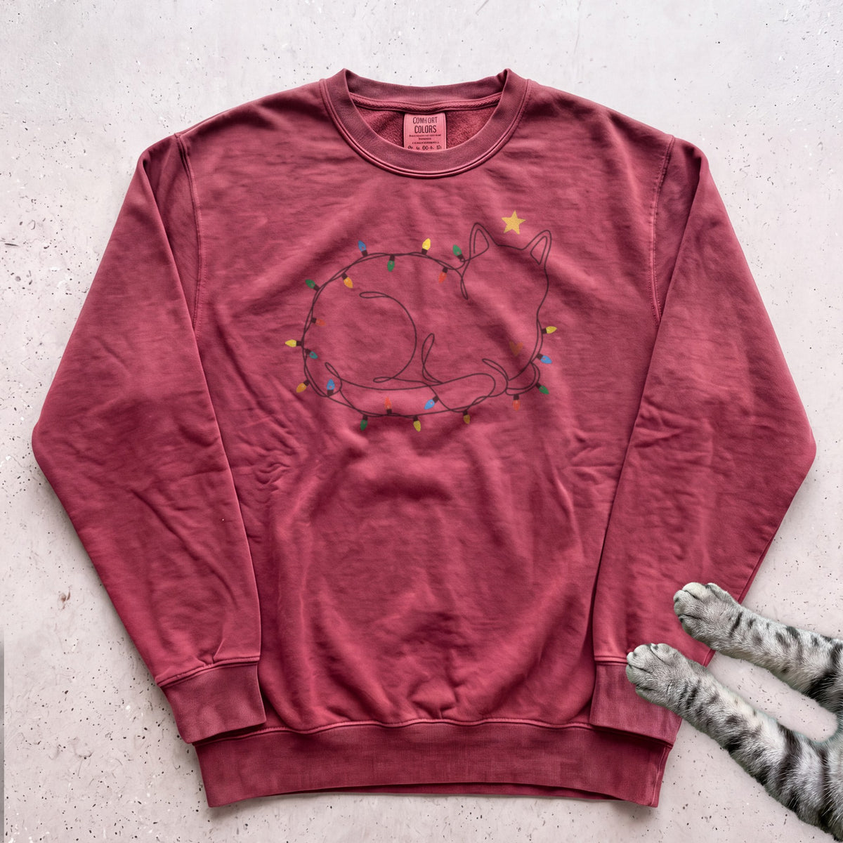String Light Loaf Cat Sweatshirt - Crimson
