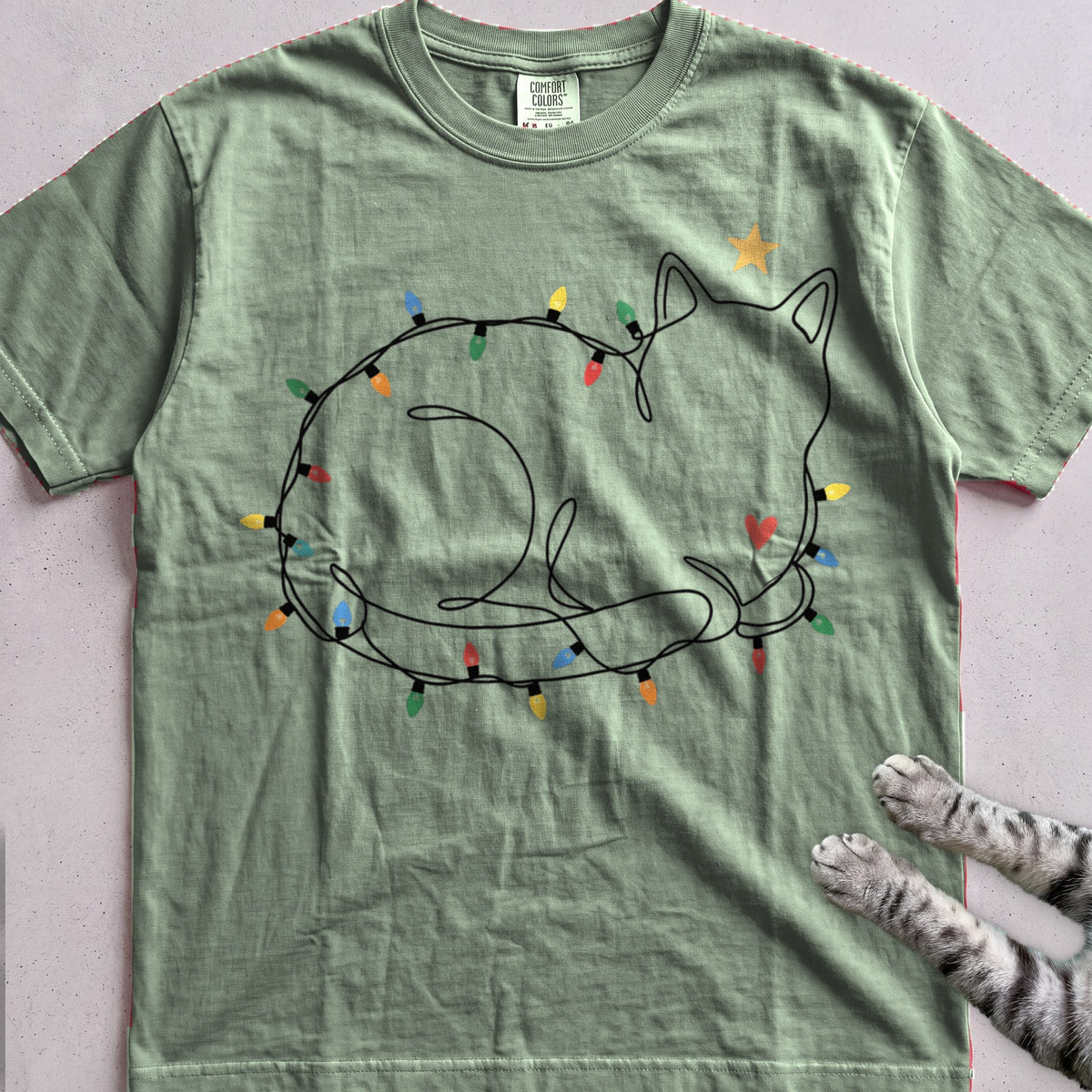 String Light Loaf Cat T-Shirt - Light Green