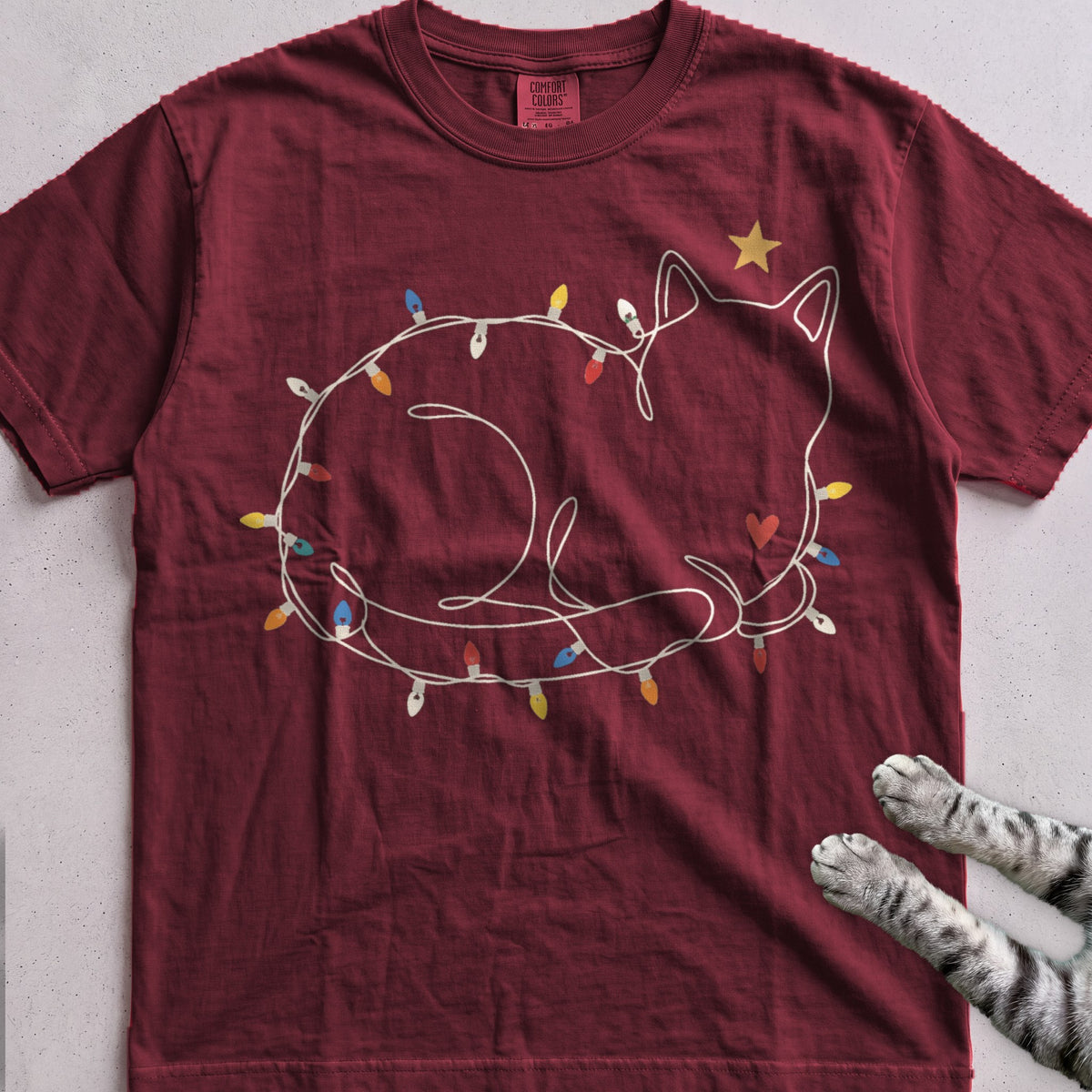 String Light Loaf Cat T-Shirt - Wine