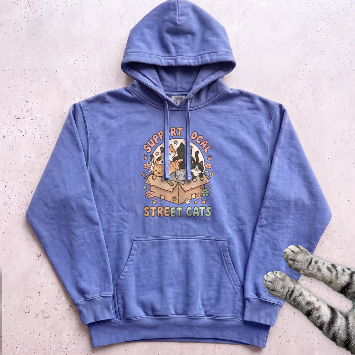 Support Local Street Cats Box Crew Hoodie - Flo Blue