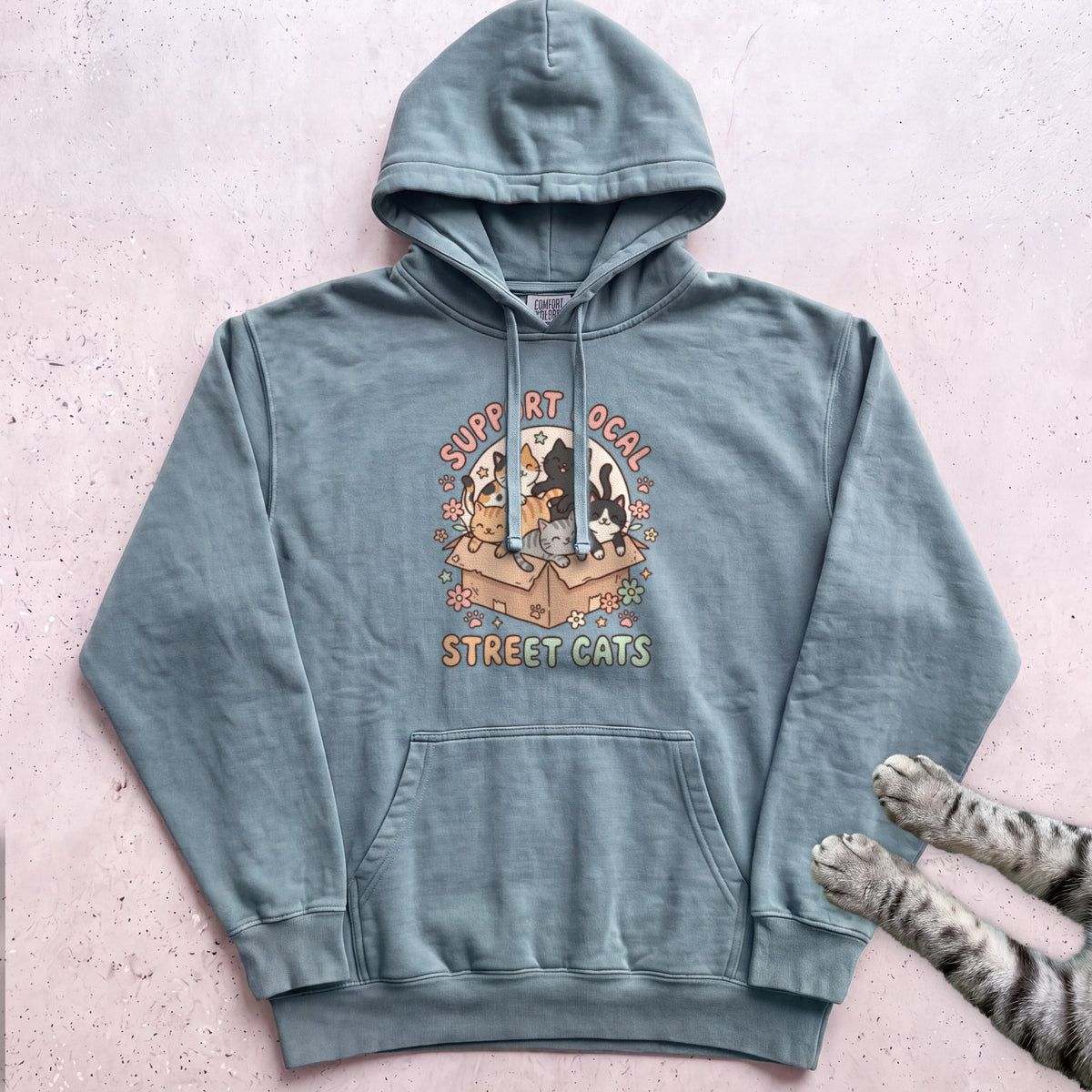 Support Local Street Cats Box Crew Hoodie - Seafoam