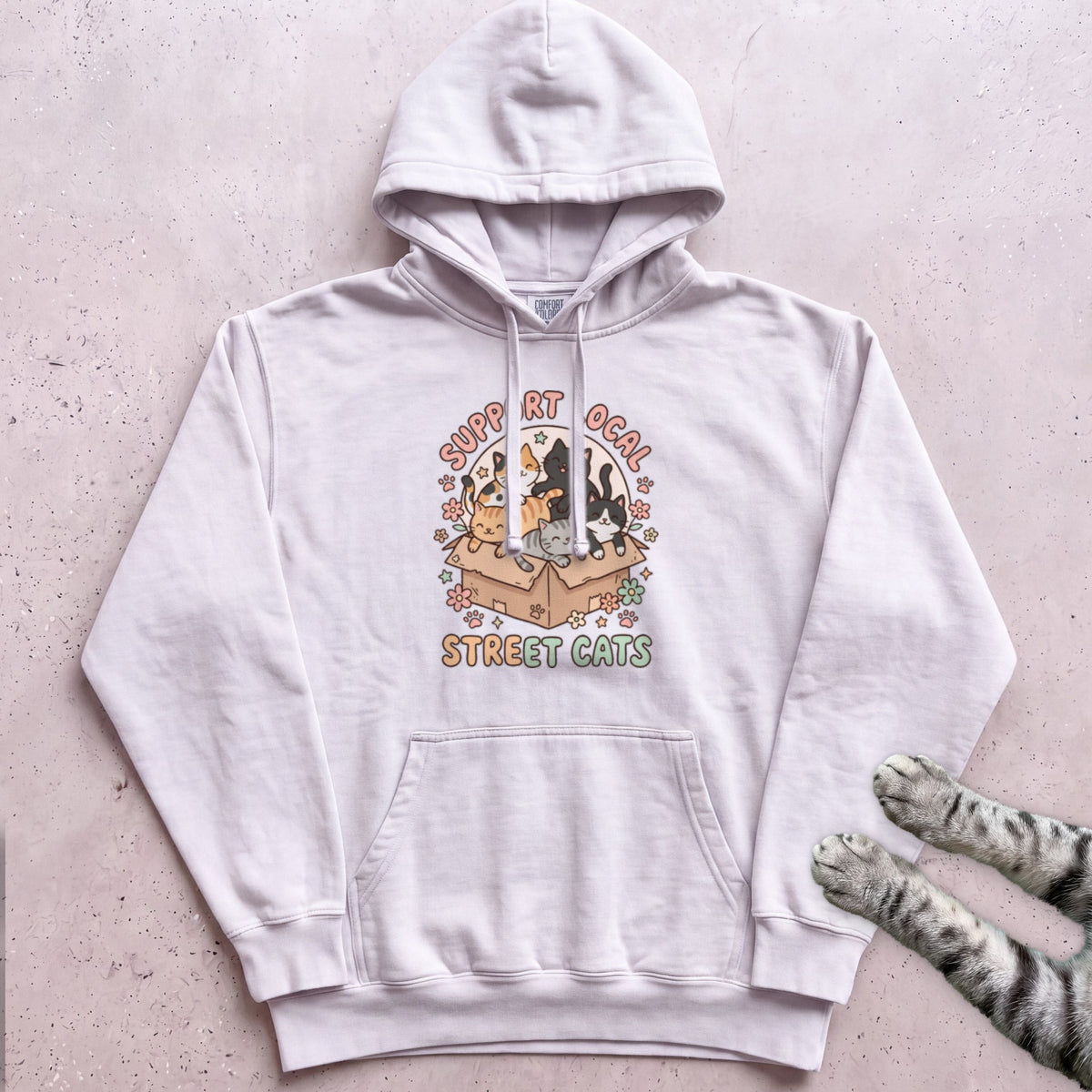 Support Local Street Cats Box Crew Hoodie - White