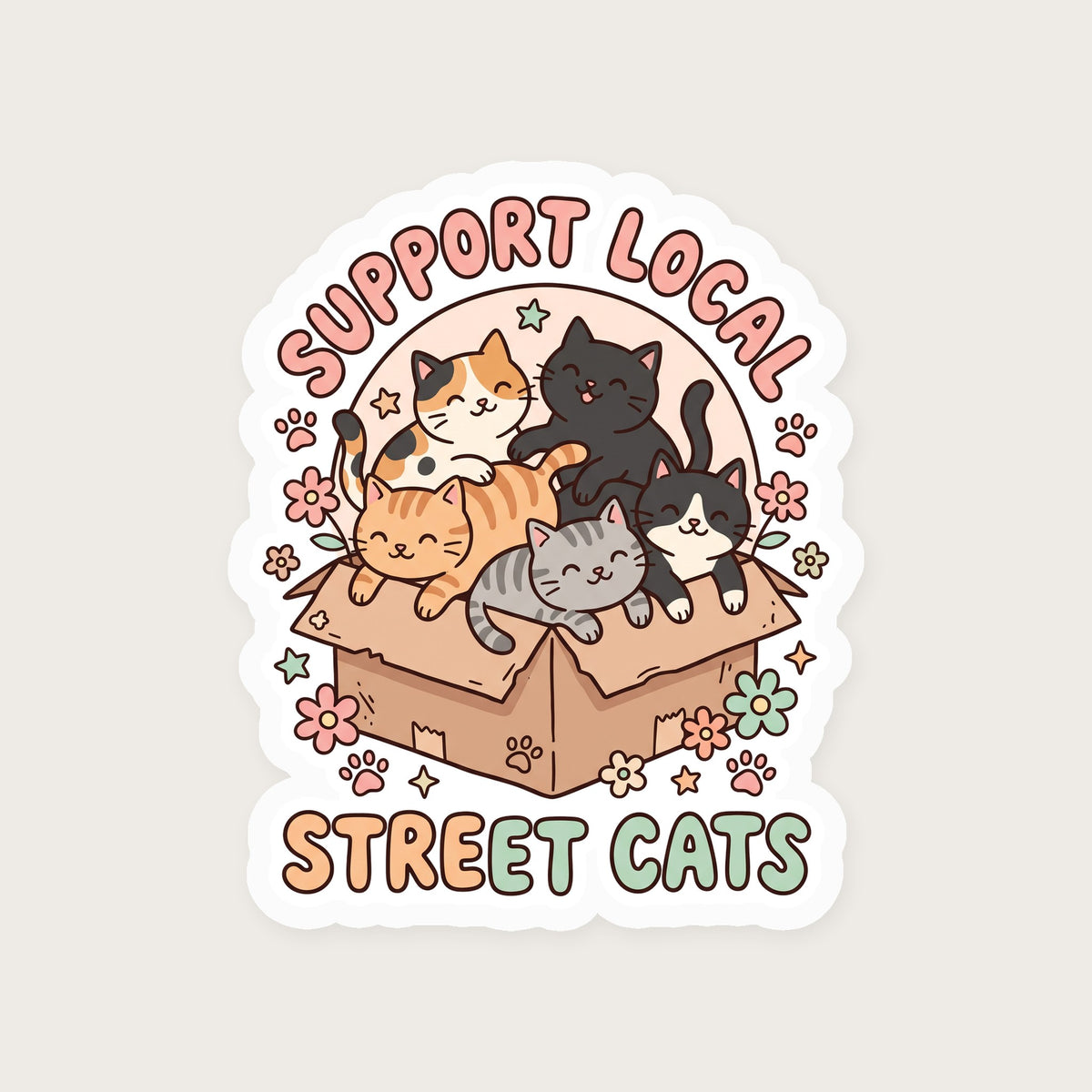 Support Local Street Cats Box Crew Sticker print detail