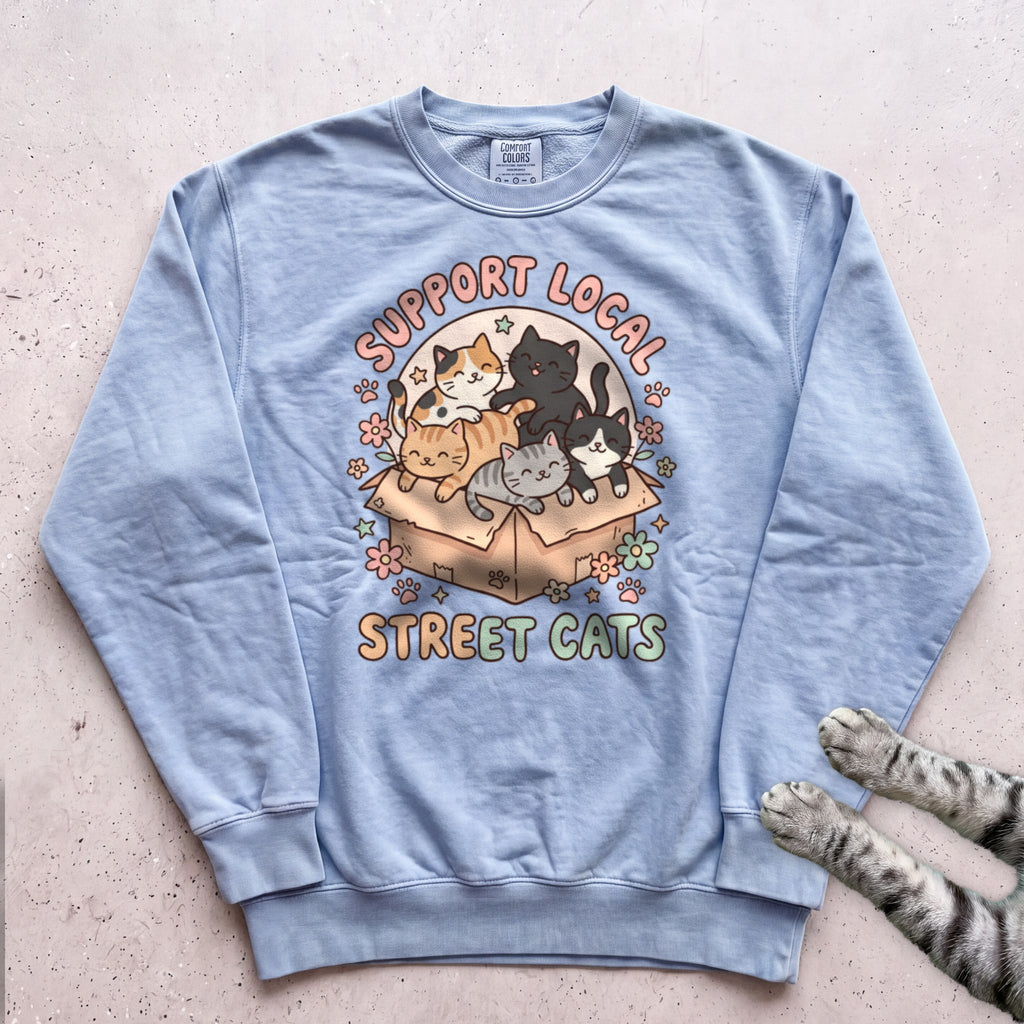 Support Local Street Cats Box Crew Sweatshirt - Chambray