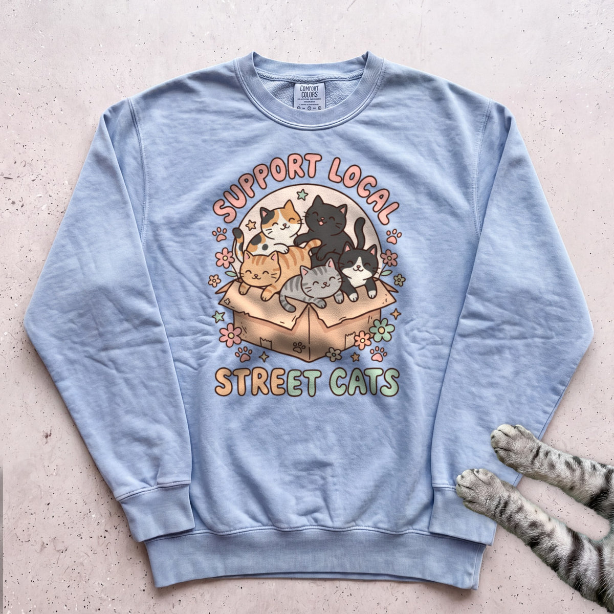 Support Local Street Cats Box Crew Sweatshirt - Chambray