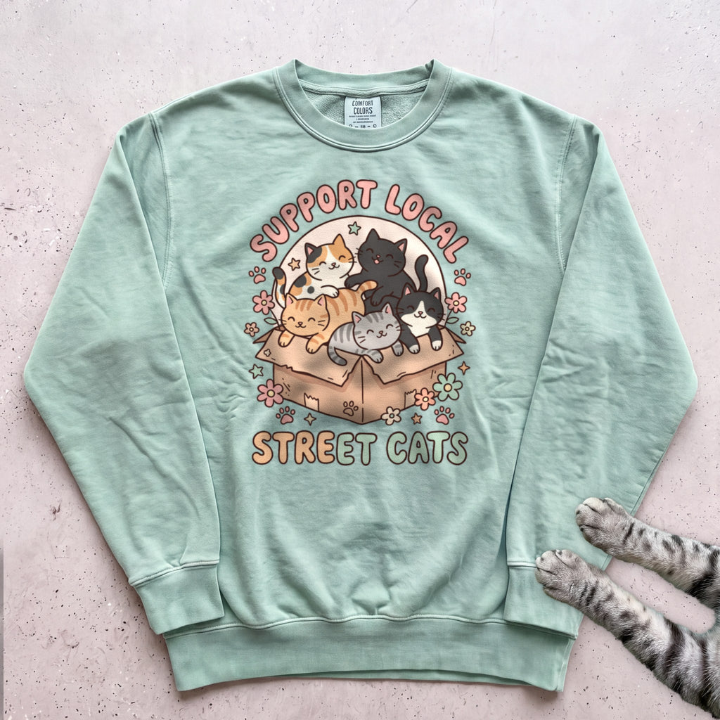 Support Local Street Cats Box Crew Sweatshirt - Light Green