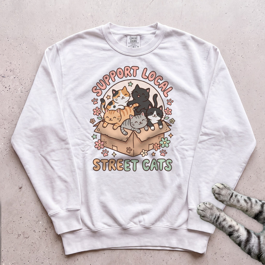 Support Local Street Cats Box Crew Sweatshirt - White