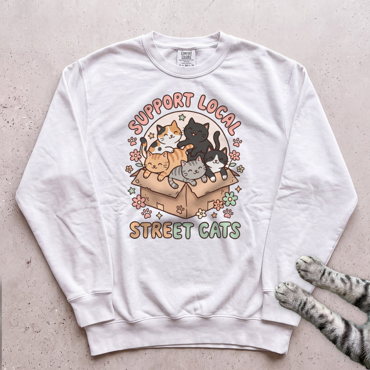 Support Local Street Cats Box Crew Sweatshirt - White