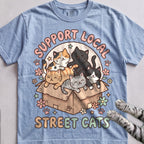 Support Local Street Cats Box Crew T-Shirt - Chambray