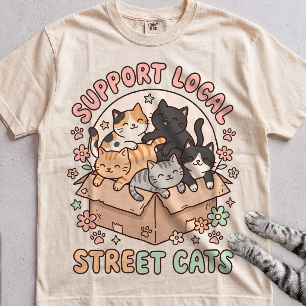 Support Local Street Cats Box Crew T-Shirt - Ivory