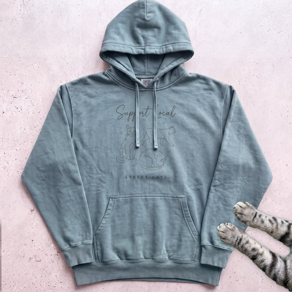 Support Local Street Cats Line Art Hoodie - Seafoam