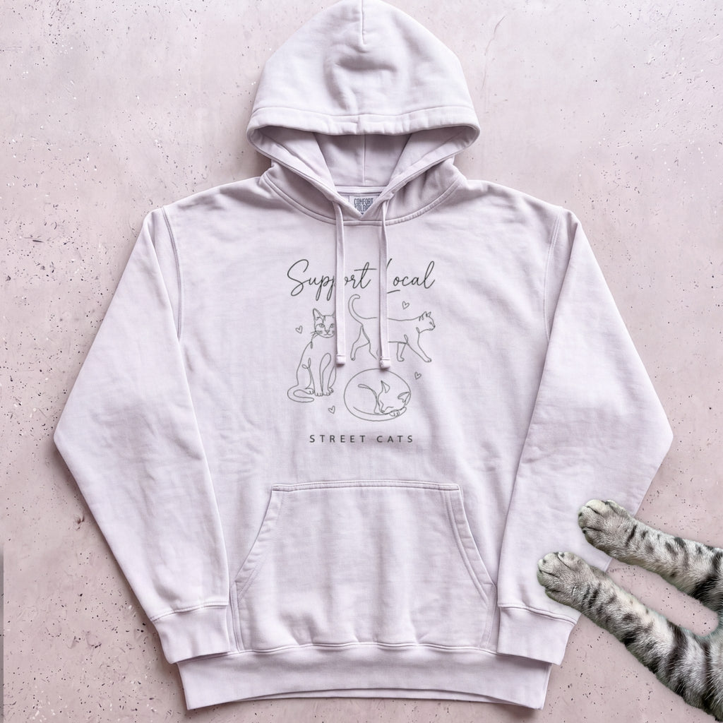Support Local Street Cats Line Art Hoodie - White