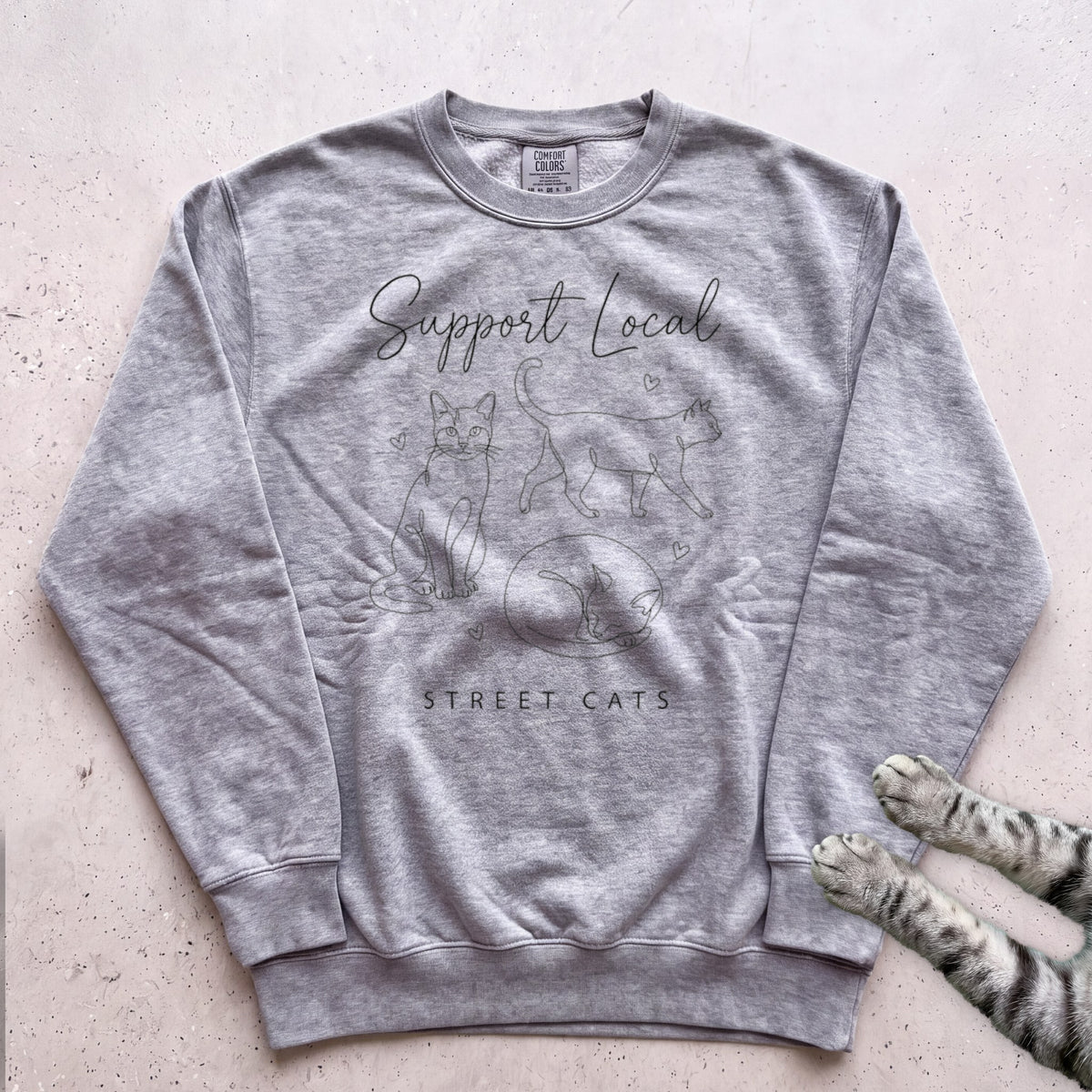 Support Local Street Cats Line Art Sweatshirt - Grey