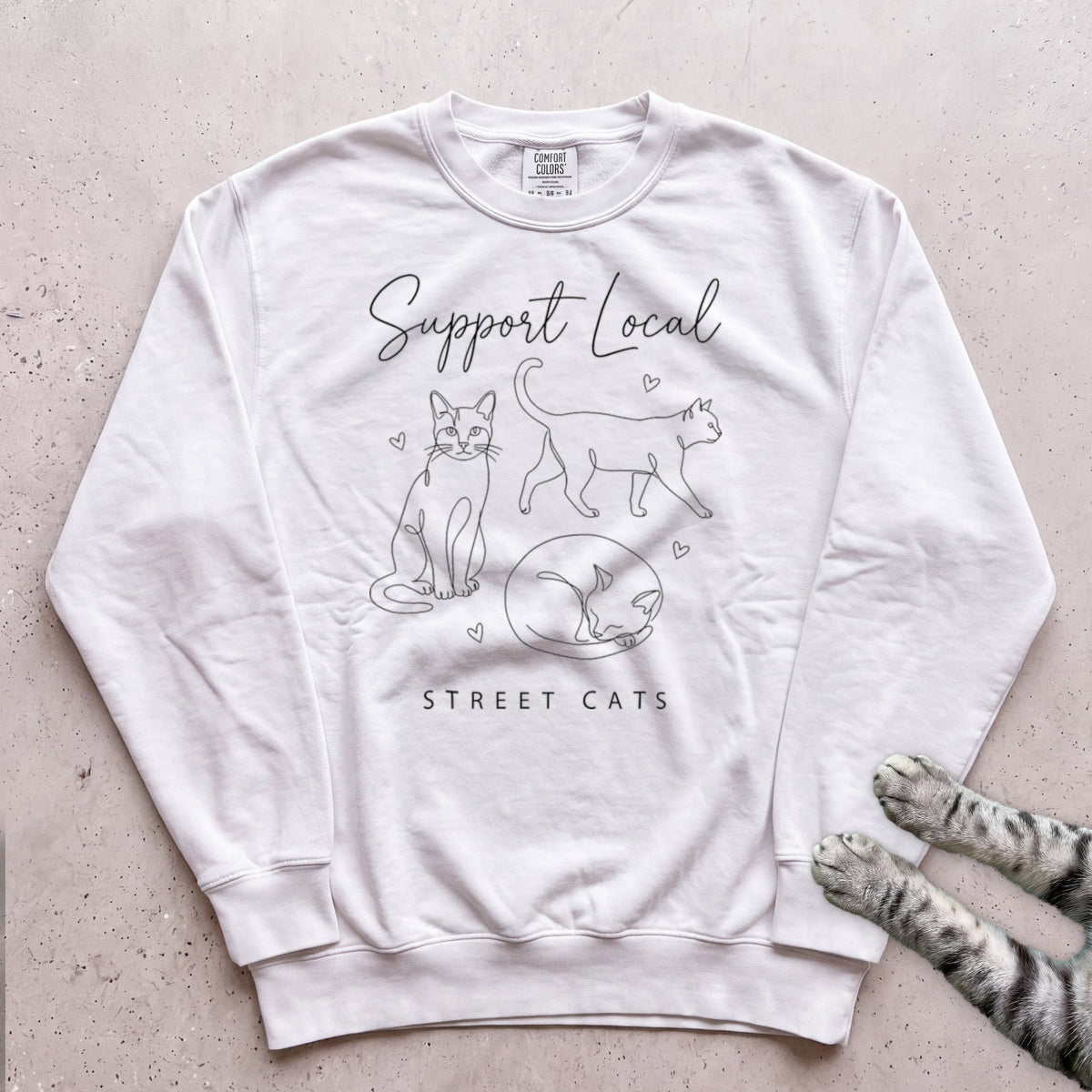 Support Local Street Cats Line Art Sweatshirt - White