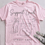 Support Local Street Cats Line Art T-Shirt - Blossom