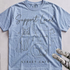 Support Local Street Cats Line Art T-Shirt - Chambray