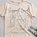 Support Local Street Cats Line Art T-Shirt - Ivory