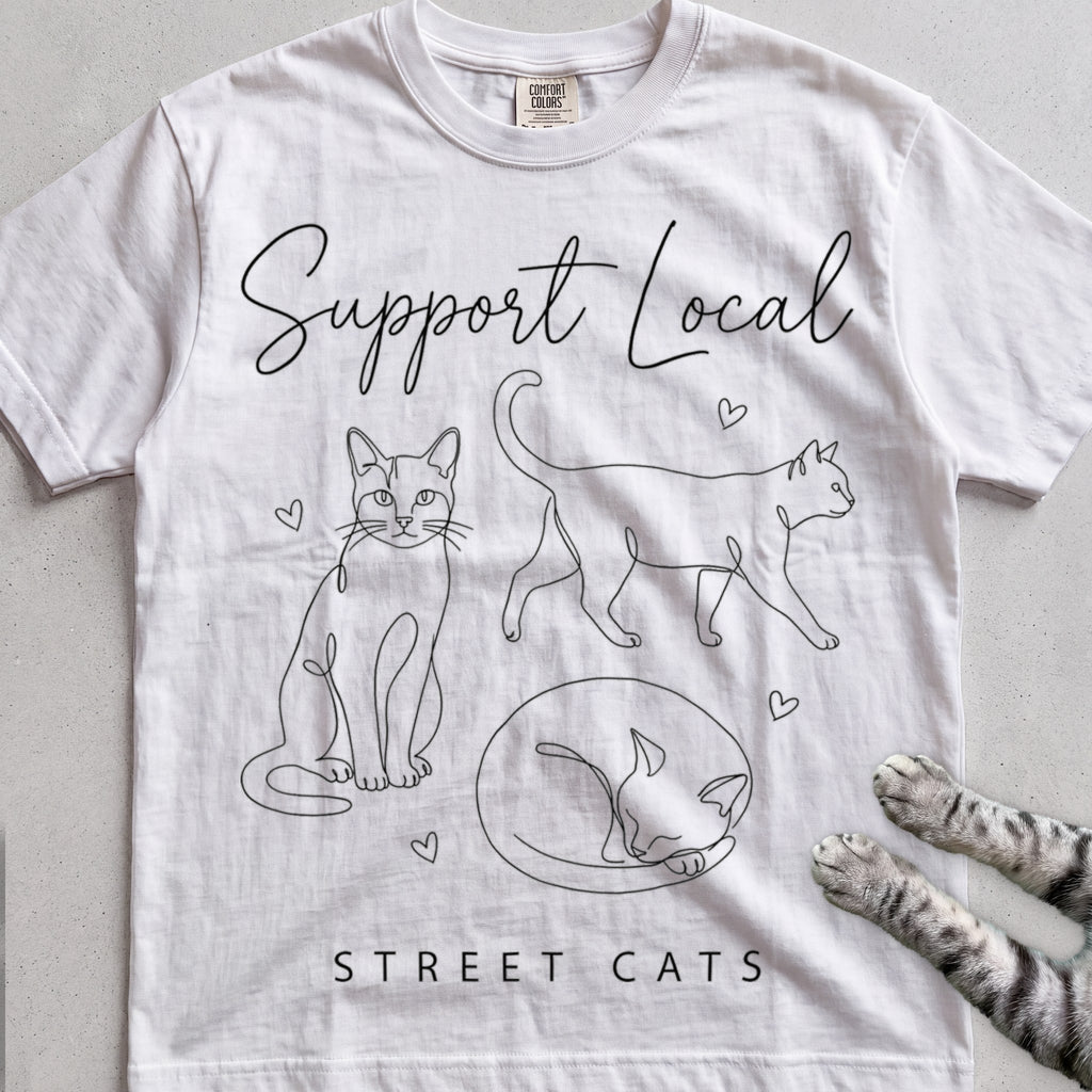 Support Local Street Cats Line Art T-Shirt - White