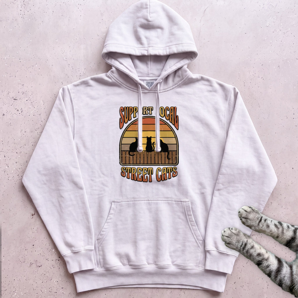 Support Local Street Cats Retro Sunset Hoodie - White