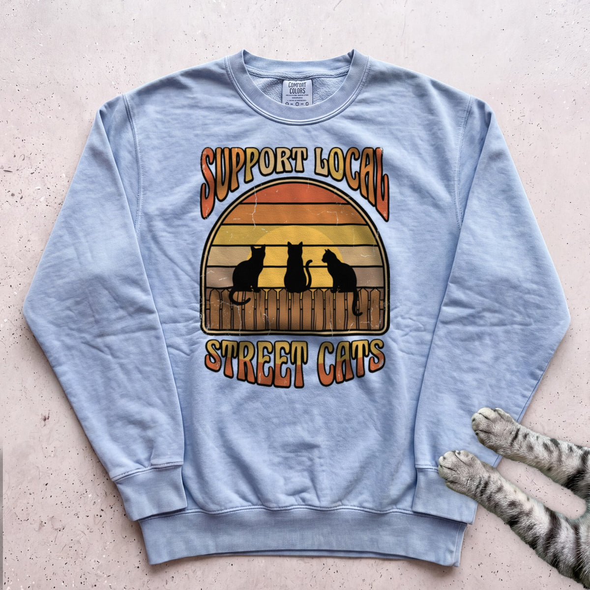 Support Local Street Cats Retro Sunset Sweatshirt - Chambray