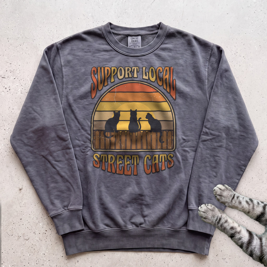 Support Local Street Cats Retro Sunset Sweatshirt - Pepper