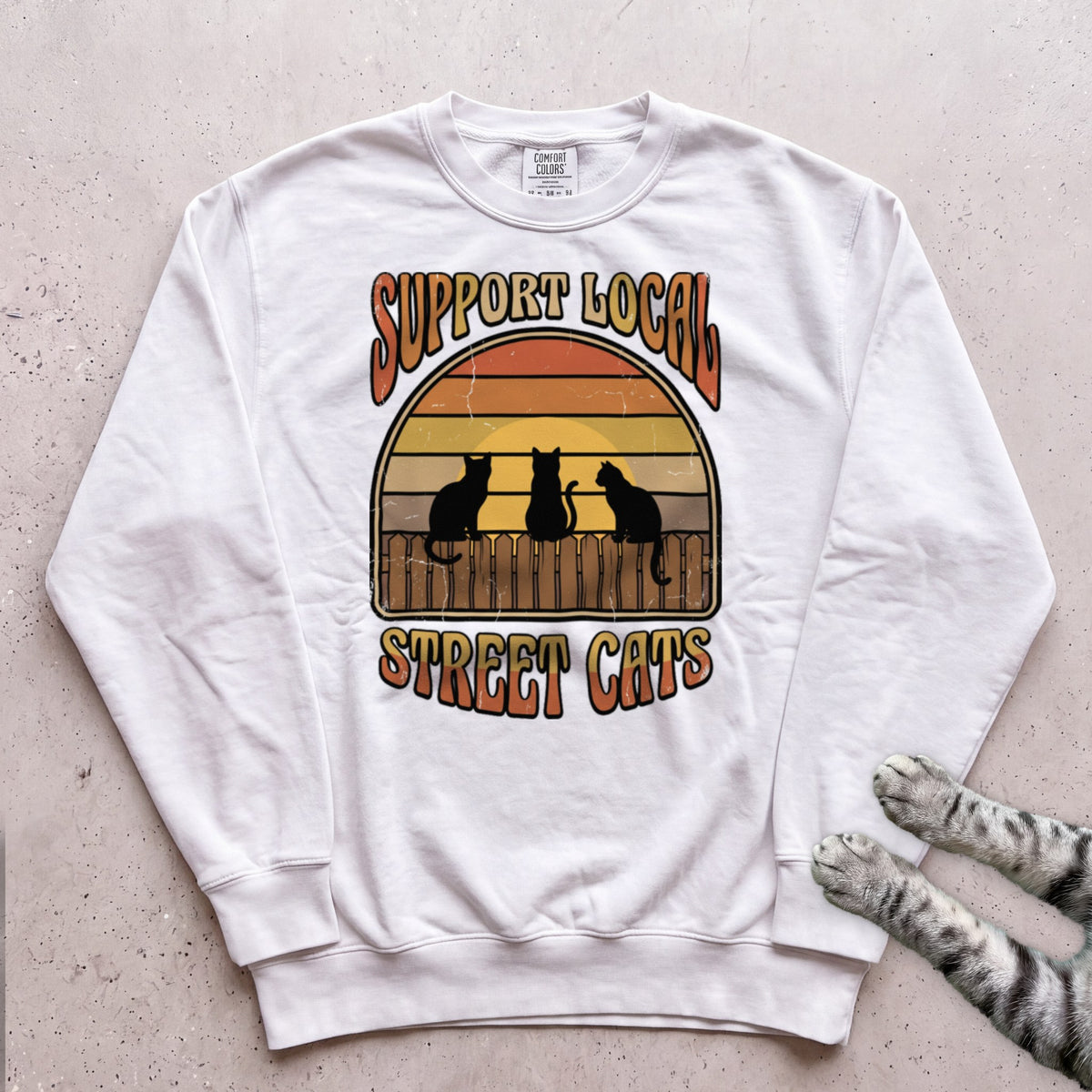 Support Local Street Cats Retro Sunset Sweatshirt - White