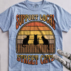 Support Local Street Cats Retro Sunset T-Shirt - Chambray