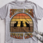 Support Local Street Cats Retro Sunset T-Shirt - Granite