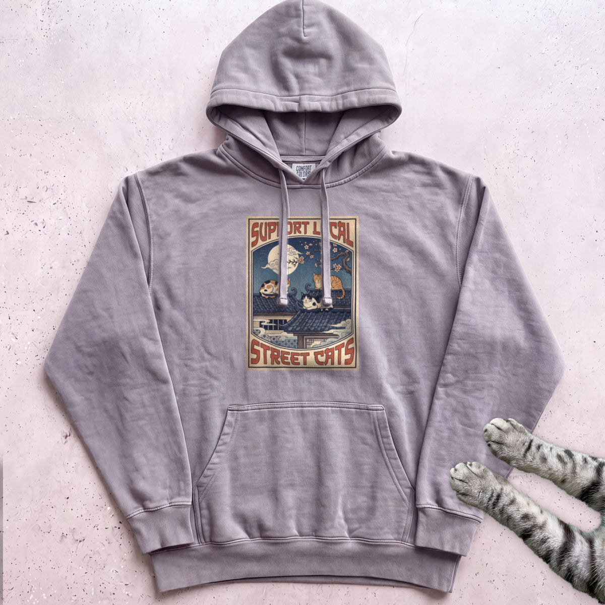 Support Local Street Cats Rooftop Print Hoodie - Grey