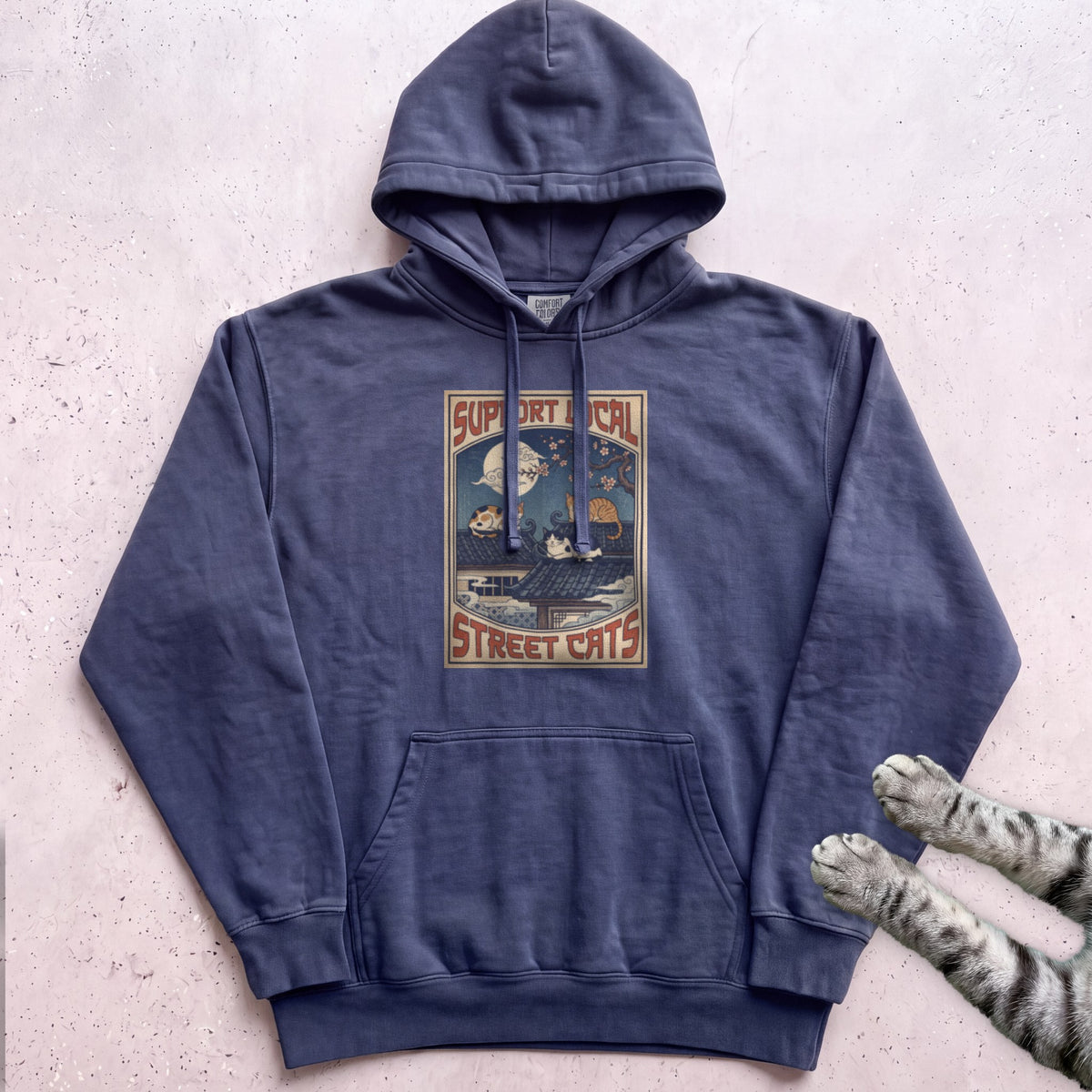Support Local Street Cats Rooftop Print Hoodie - True Navy