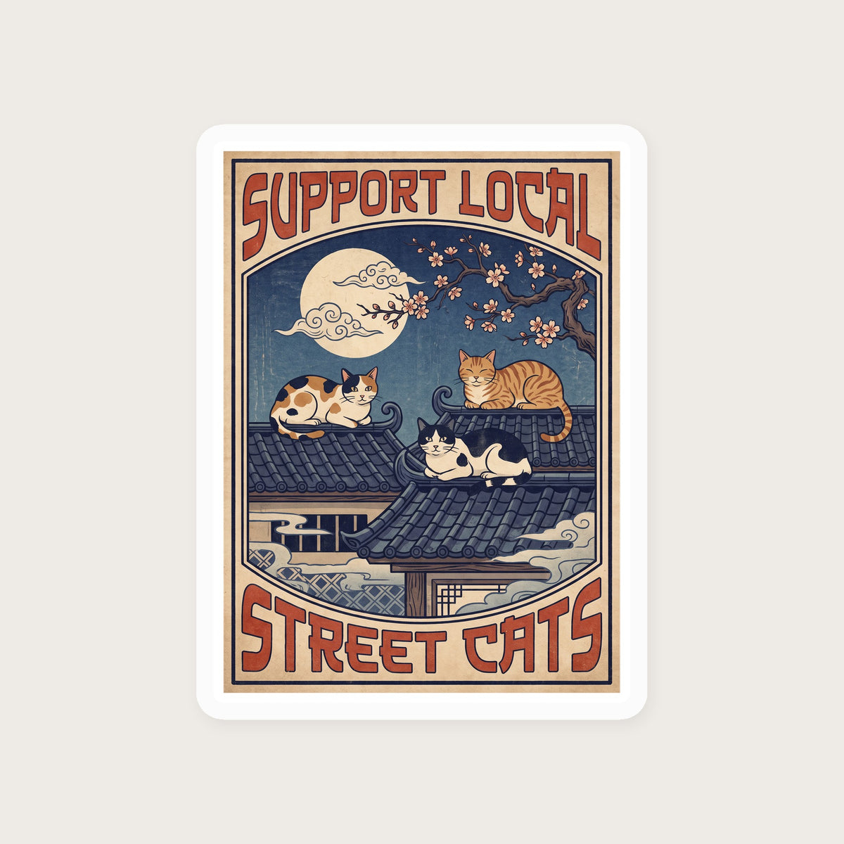 Support Local Street Cats Rooftop Print Sticker print detail