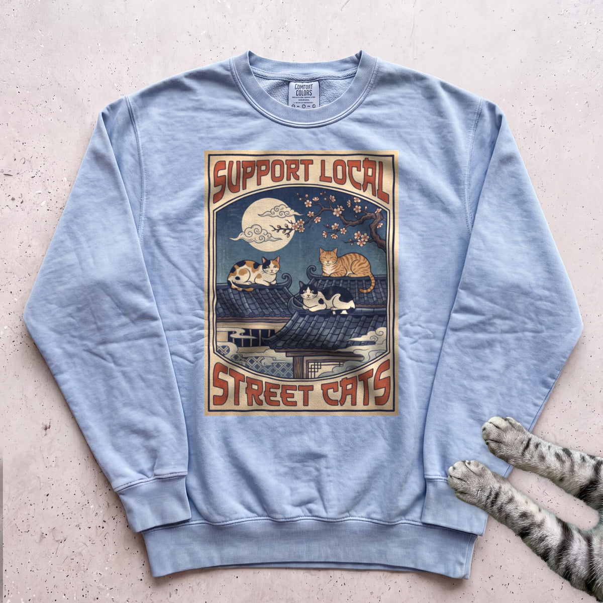 Support Local Street Cats Rooftop Print Sweatshirt - Chambray